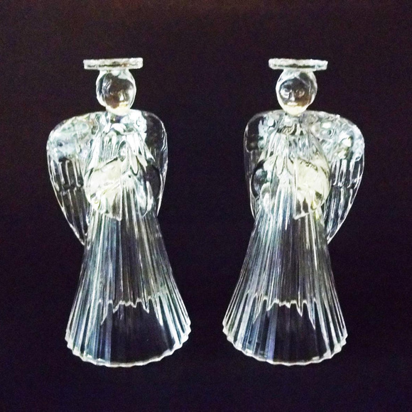 Praying Angel Crystal Glass Candle Holders - Picture 1 of 6